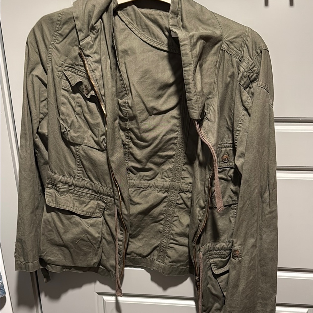 Bar III Green Military Field Jacket with Ruched Detailing